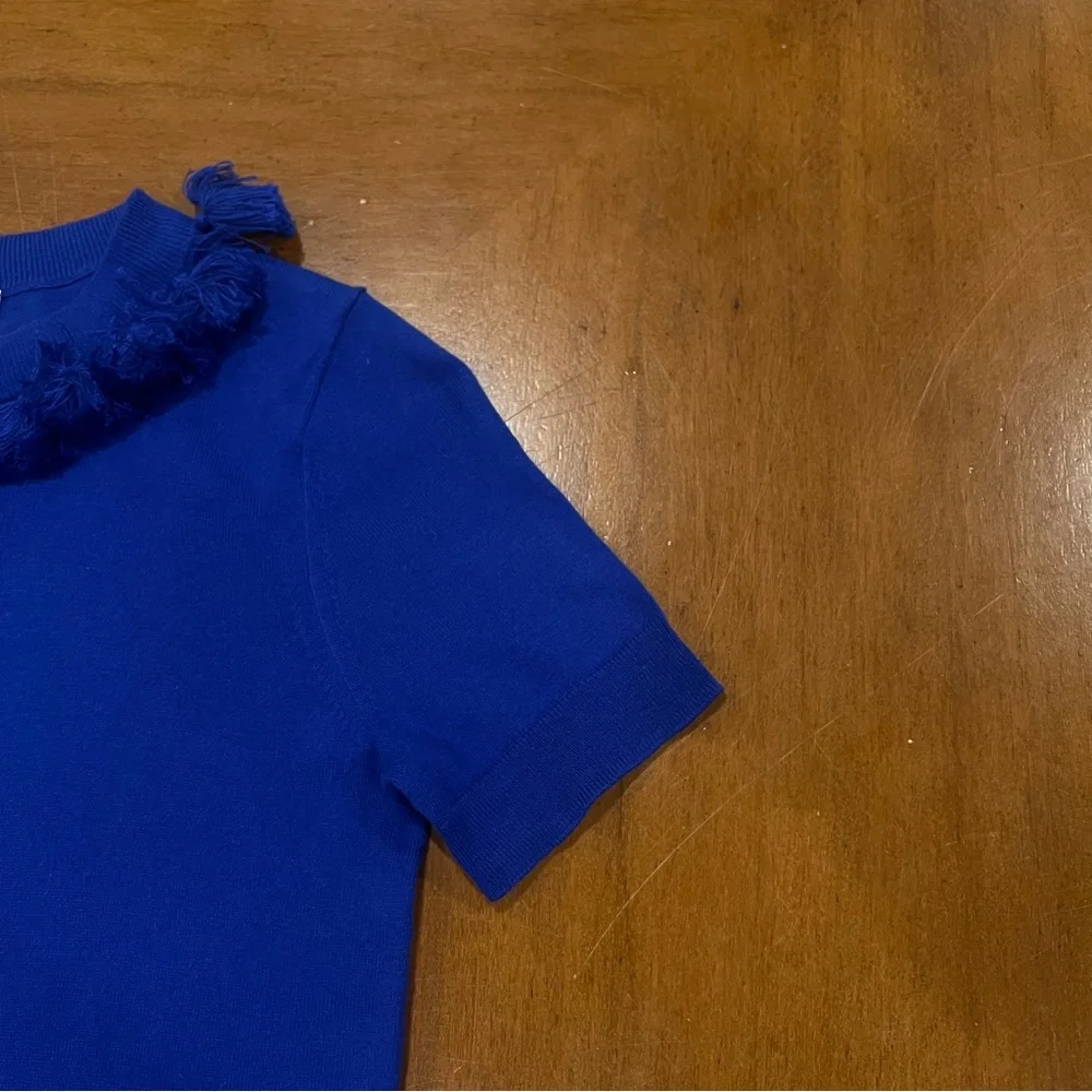 NEW‎ Kate Spade New York Silk Blend Tassel Crewneck Sweater Cobalt Blue XS